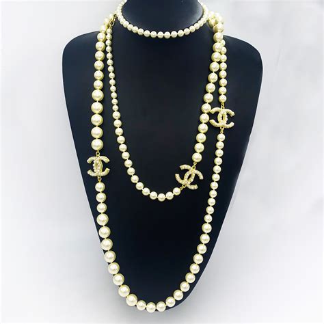 chanel layered pearl necklace|chanel pearl long strand necklaces.